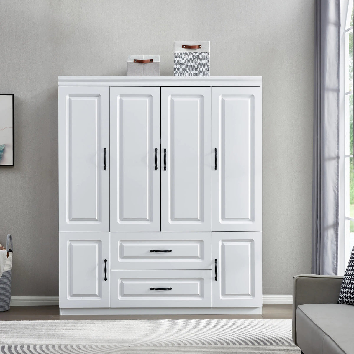 White Solid Wood Freestanding Wardrobe Closet