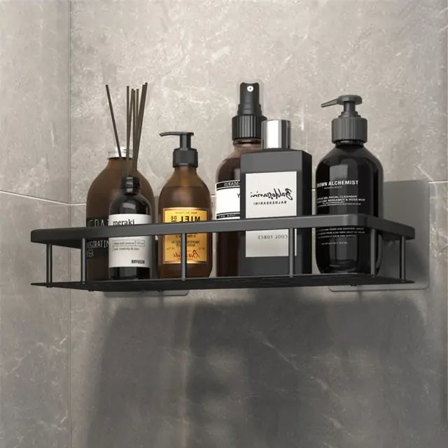 Black Open Shelf with bottles