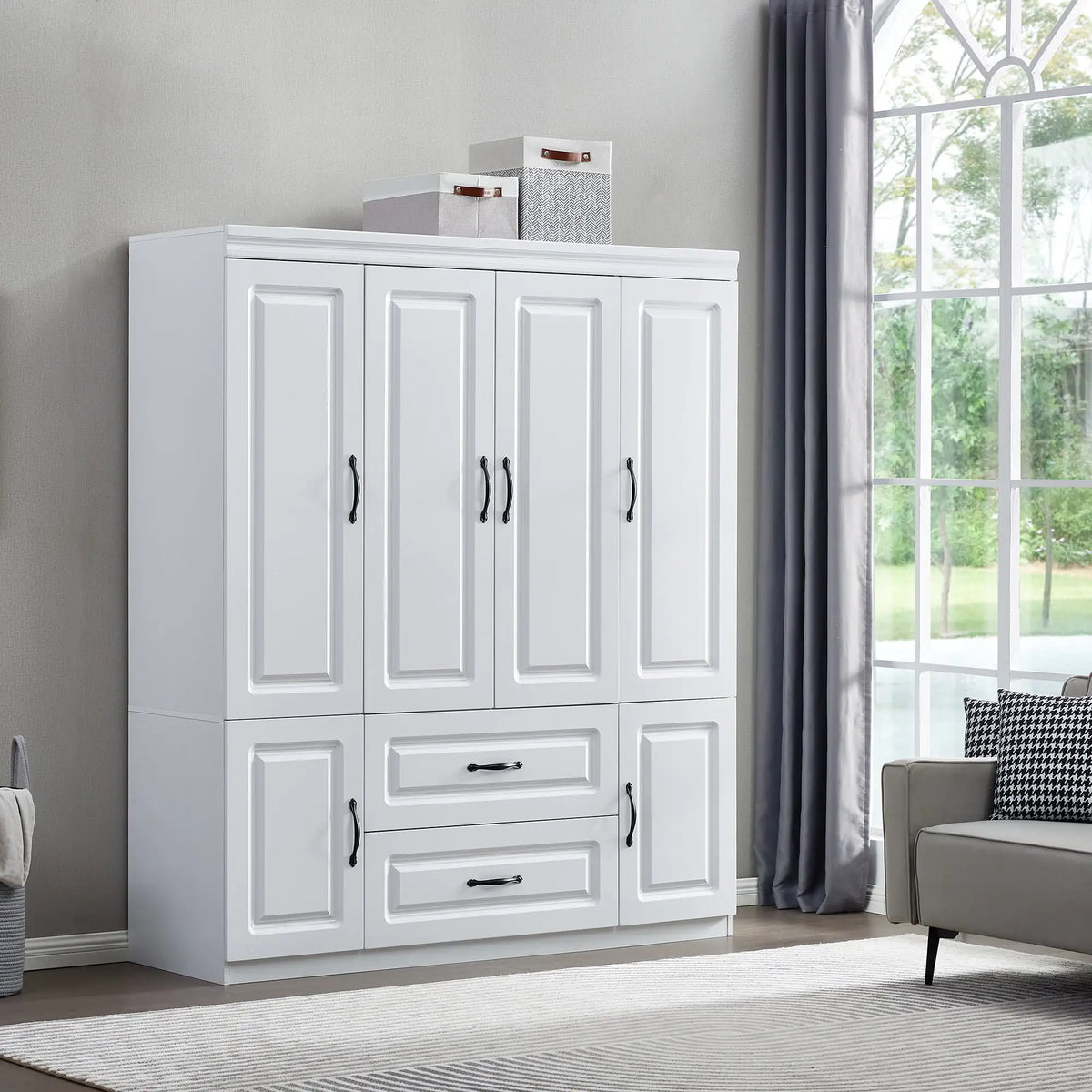 White Solid Wood Freestanding Wardrobe Closet