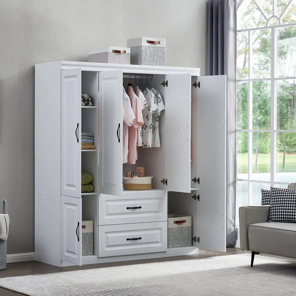 White Solid Wood Freestanding Wardrobe Closet