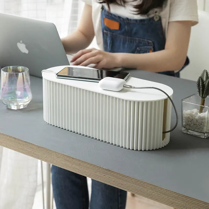 White Power Strip Box on Desk