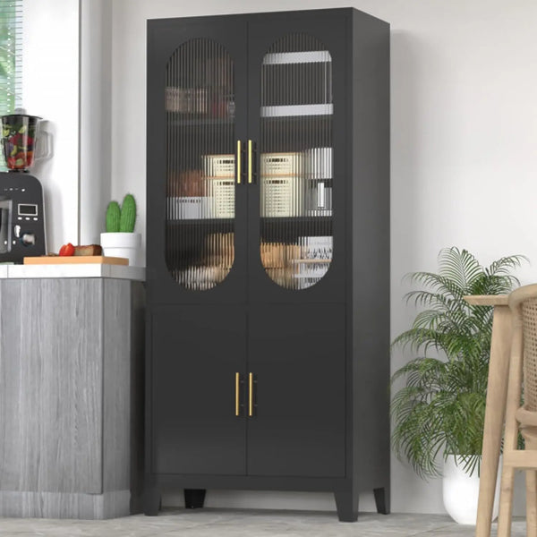 Ebony Fluted Glass Door cabinet in kitchen