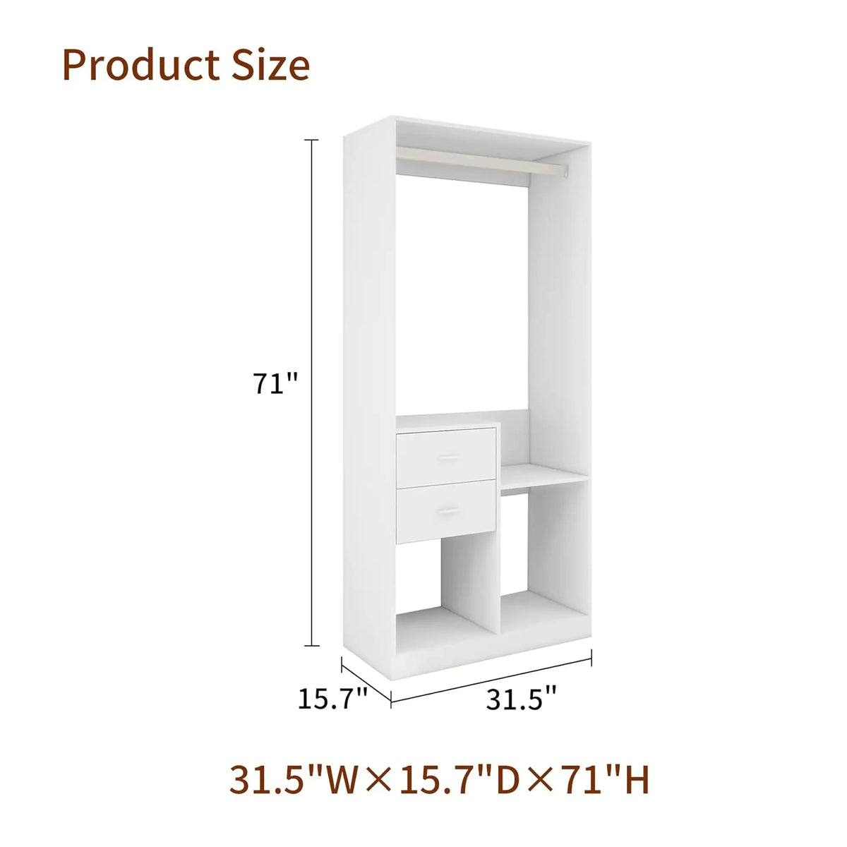 The dimensions of the closet organizer are 31.4"x16"x71"