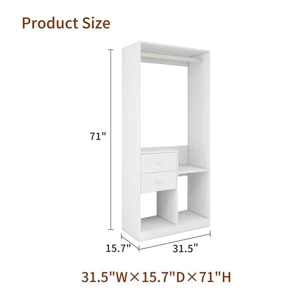 The dimensions of the closet organizer are 31.4"x16"x71"