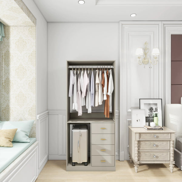 This stand alone closet organizer can be place in a closet or brought out into the living space. 