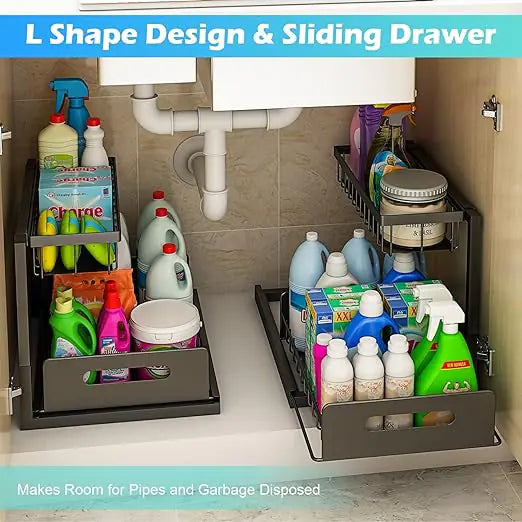 The L shaped designed and sliding drawer save space and are easy to install and use